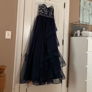 Navy blue strapless prom dress